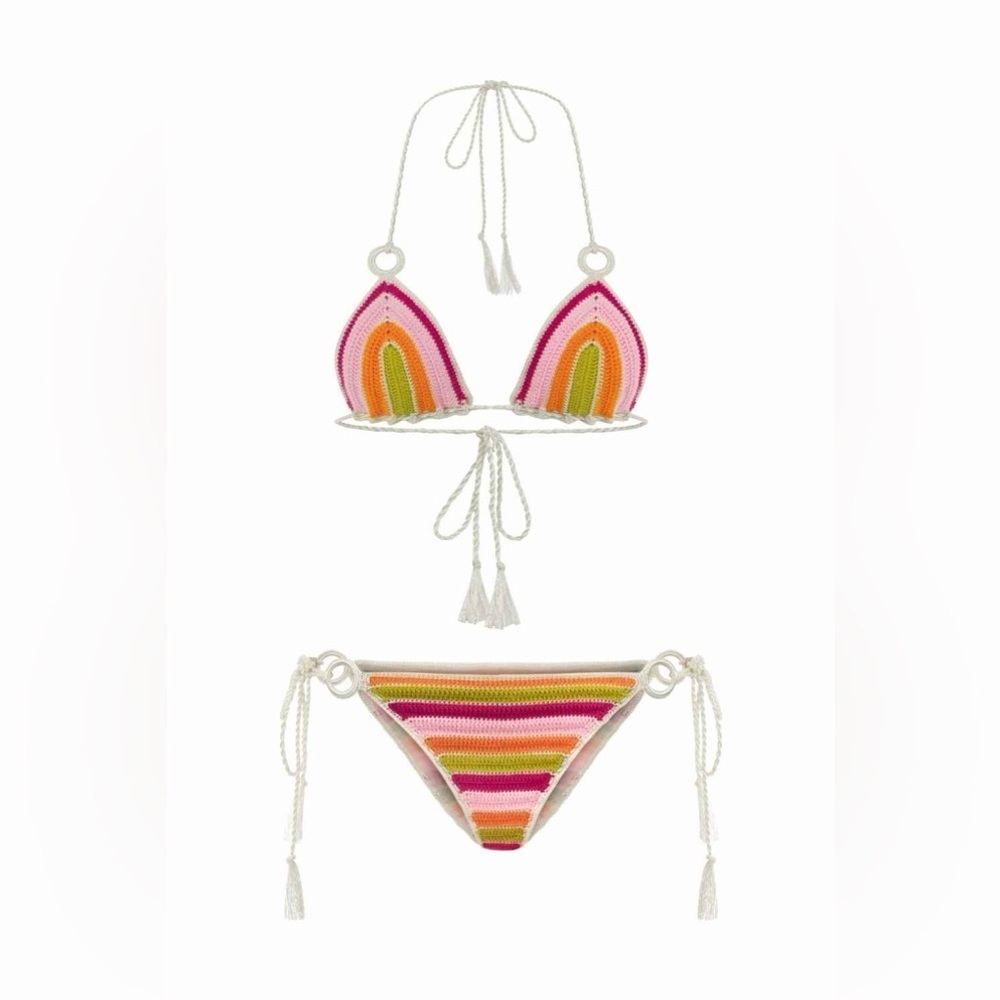 NWT MY BEACHY SIDE Bonbon Hand-Crochet Rainbow Bikini Set - Size medium